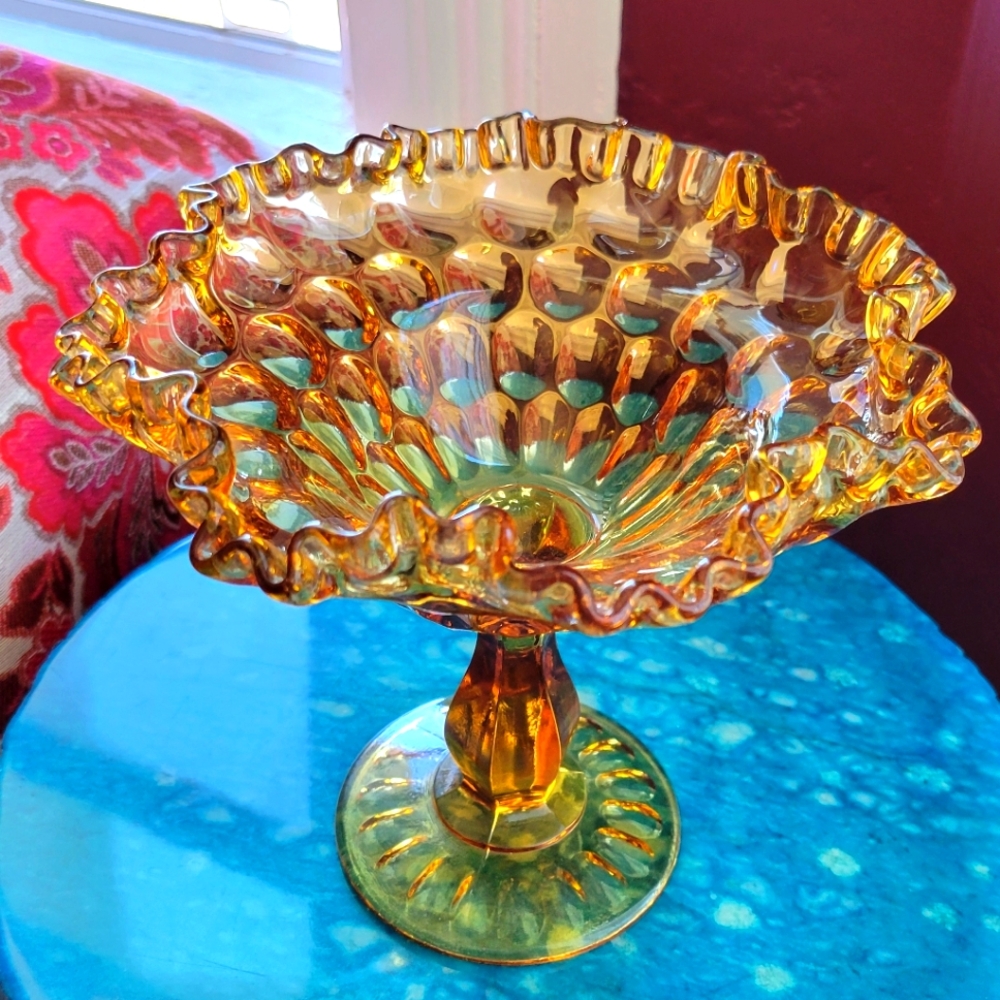 Vintage Fenton glass ruffled compote